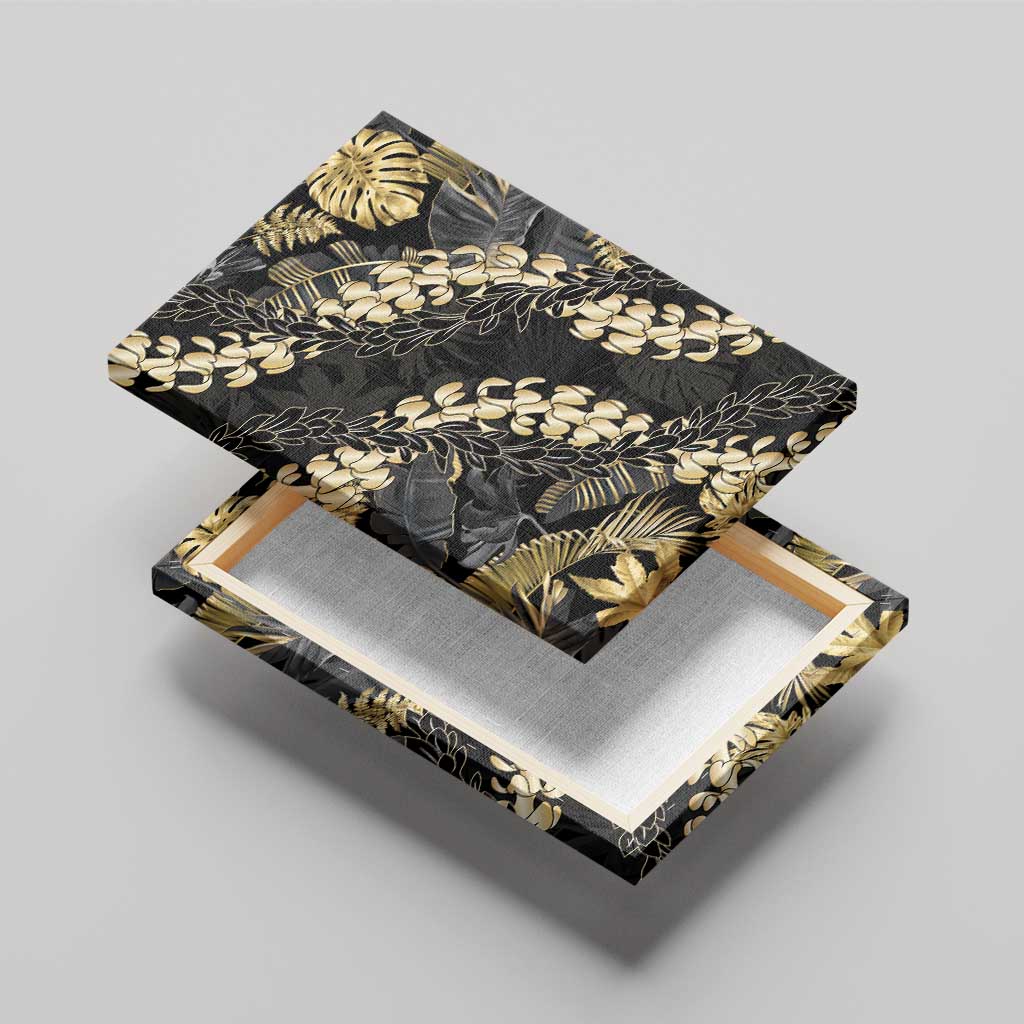 Gold Tropical Leaves Hawaii Mikioi Lei Canvas Wall Art Luxury Stylized - Polynesian Pride
