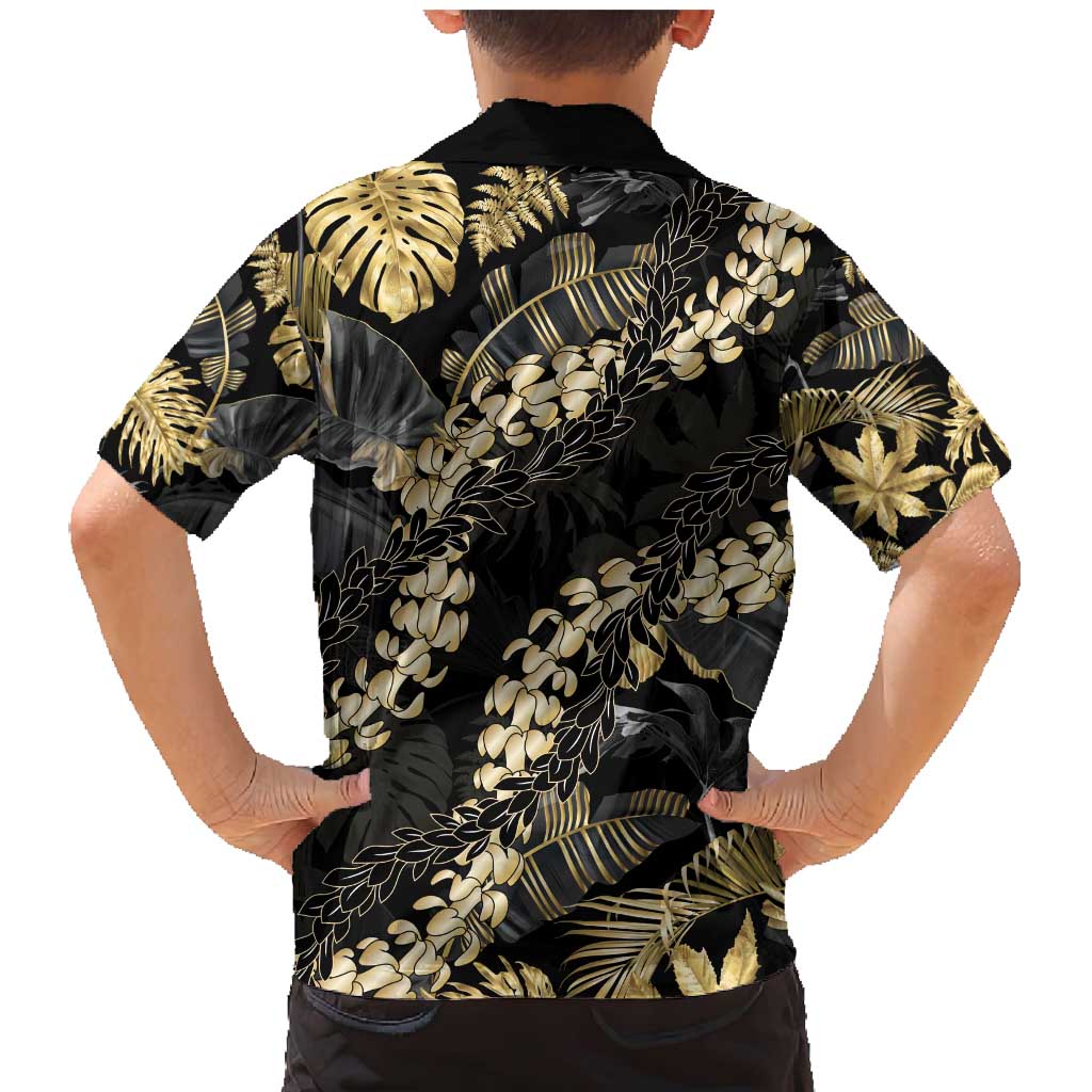 Gold Tropical Leaves Hawaii Mikioi Lei Family Matching Mermaid Dress and Hawaiian Shirt Luxury Stylized LT01 - Polynesian Pride