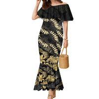 Gold Tropical Leaves Hawaii Mikioi Lei Family Matching Mermaid Dress and Hawaiian Shirt Luxury Stylized LT01 Mom's Dress Gold - Polynesian Pride