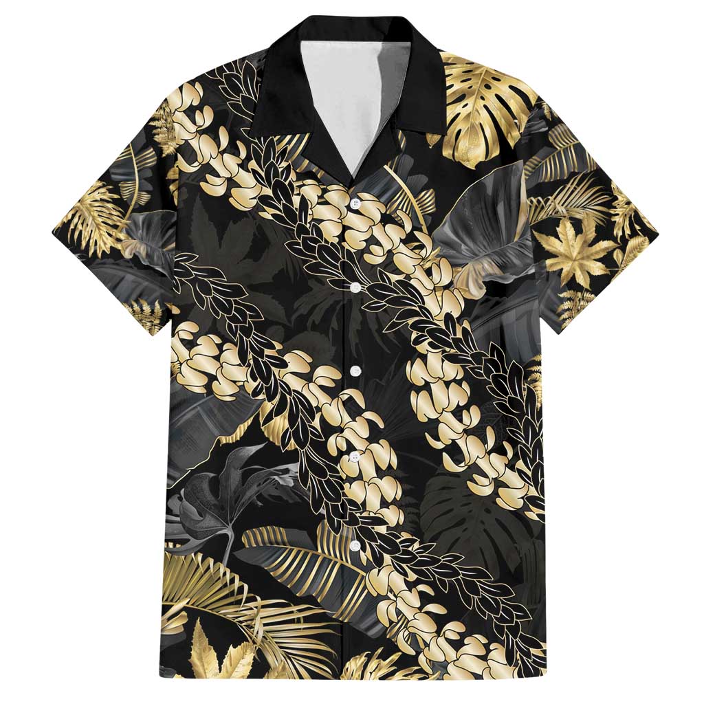 Gold Tropical Leaves Hawaii Mikioi Lei Family Matching Puletasi and Hawaiian Shirt Luxury Stylized - Polynesian Pride