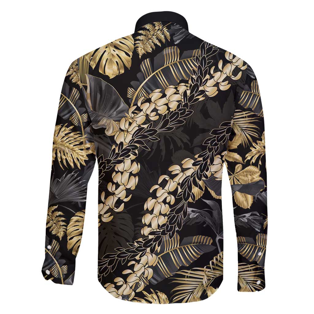 Gold Tropical Leaves Hawaii Mikioi Lei Family Matching Summer Maxi Dress and Hawaiian Shirt Luxury Stylized LT01 - Polynesian Pride