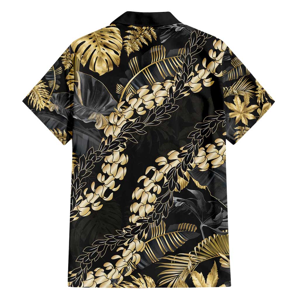 Gold Tropical Leaves Hawaii Mikioi Lei Family Matching Tank Maxi Dress and Hawaiian Shirt Luxury Stylized LT01 - Polynesian Pride