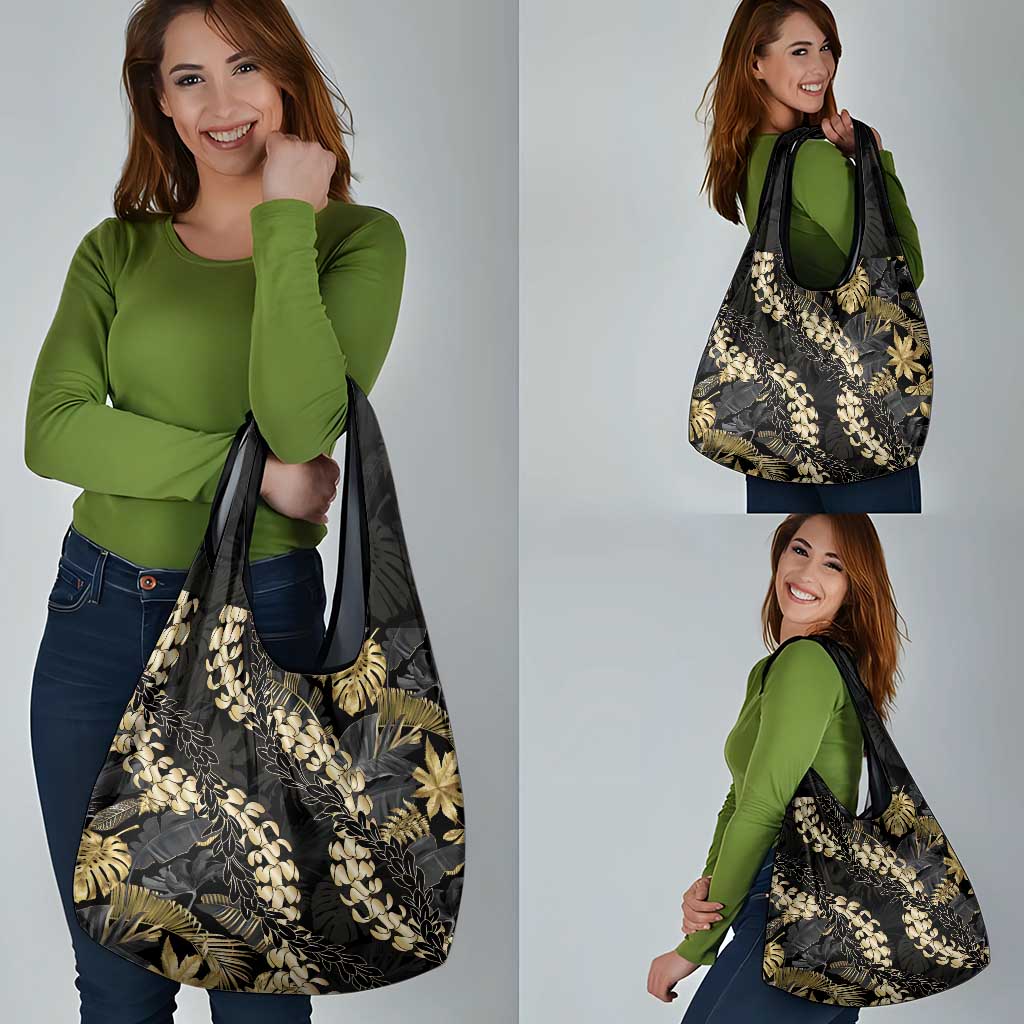 Gold Tropical Leaves Hawaii Mikioi Lei Grocery Bag Luxury Stylized - Polynesian Pride