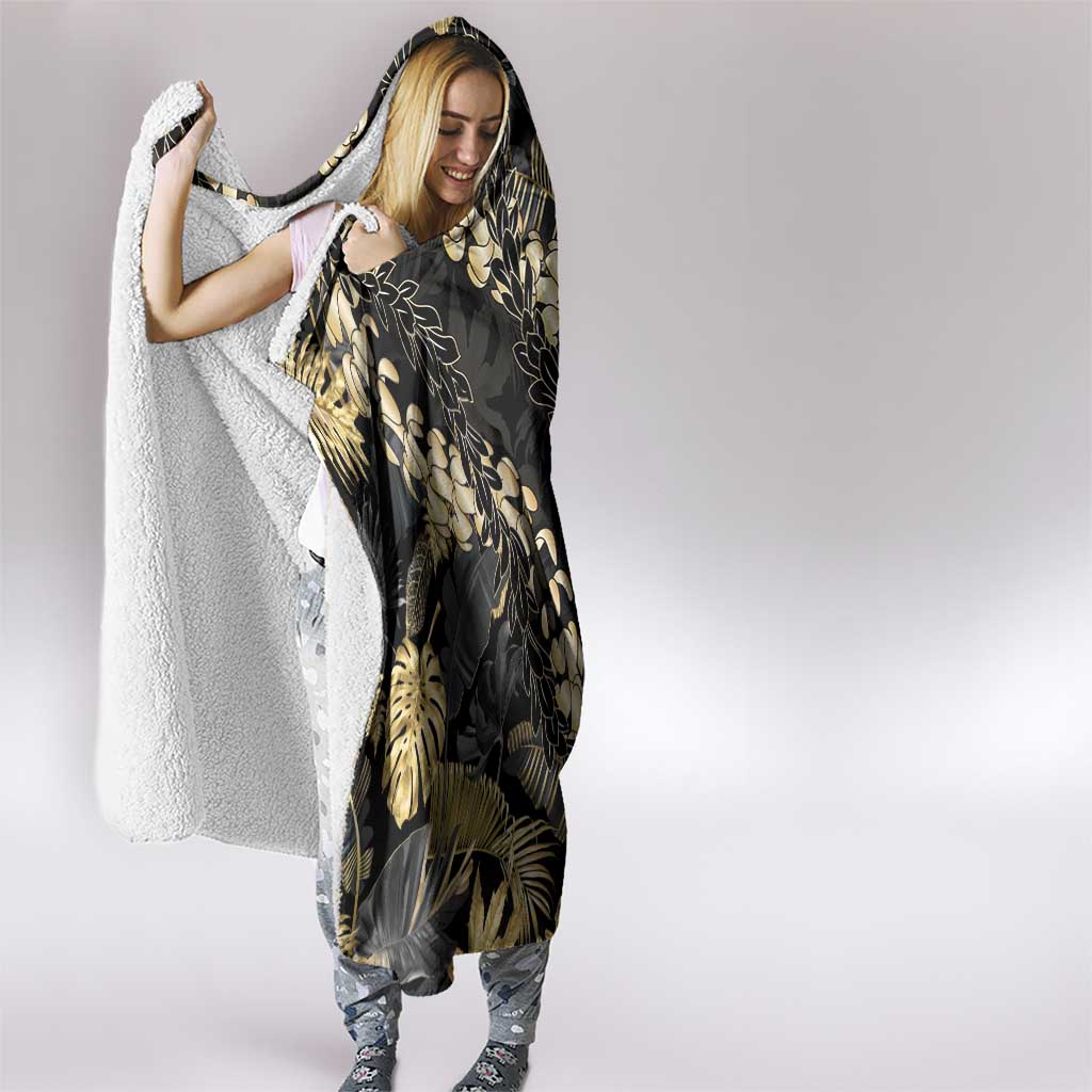 Gold Tropical Leaves Hawaii Mikioi Lei Hooded Blanket Luxury Stylized - Polynesian Pride