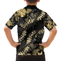 Gold Tropical Leaves Hawaii Mikioi Lei Kid Hawaiian Shirt Luxury Stylized - Polynesian Pride
