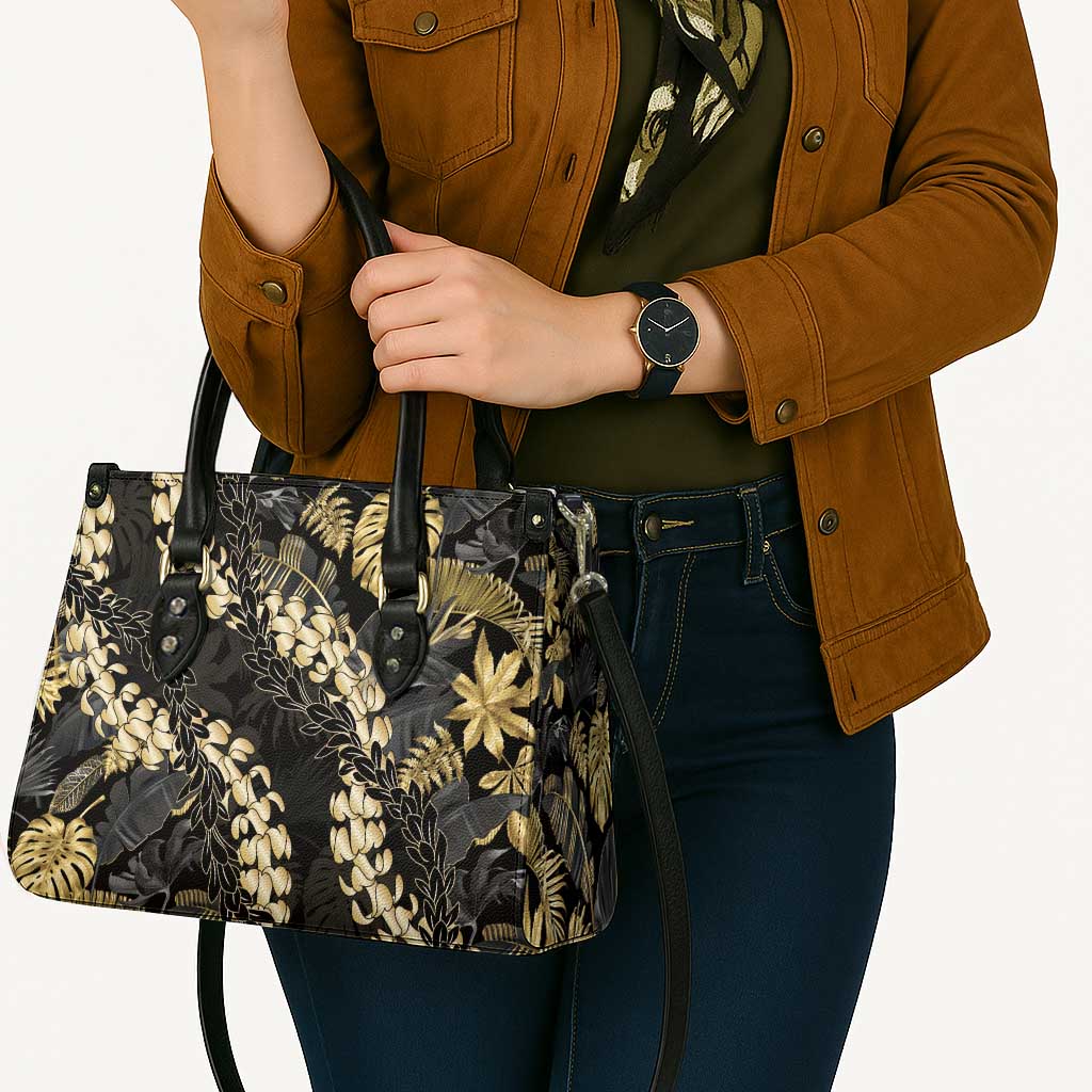 Gold Tropical Leaves Hawaii Mikioi Lei Leather Bag Luxury Stylized - Polynesian Pride