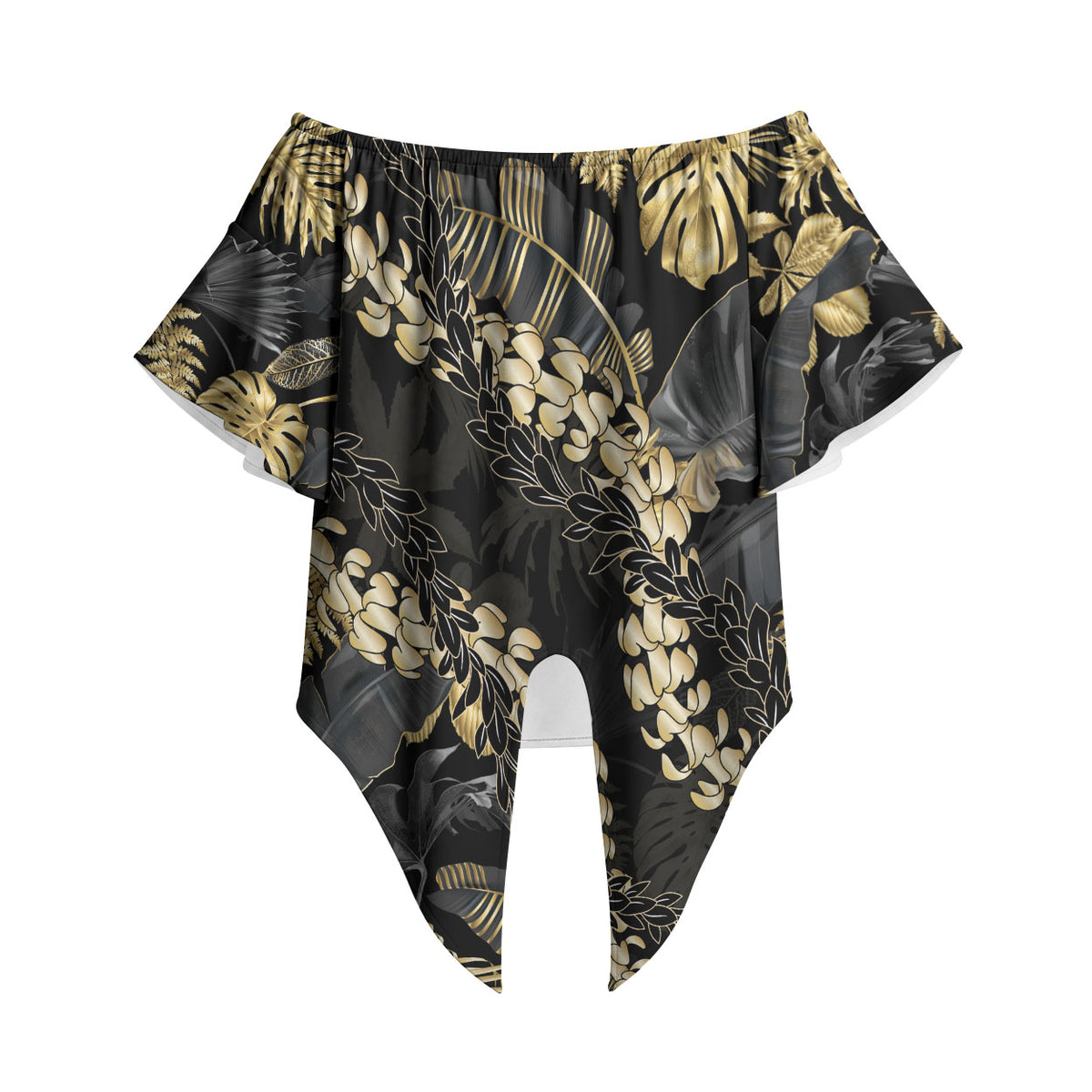 Gold Tropical Leaves Hawaii Mikioi Lei Off Shoulder Wrap Waist Top Luxury Stylized LT01 Gold - Polynesian Pride