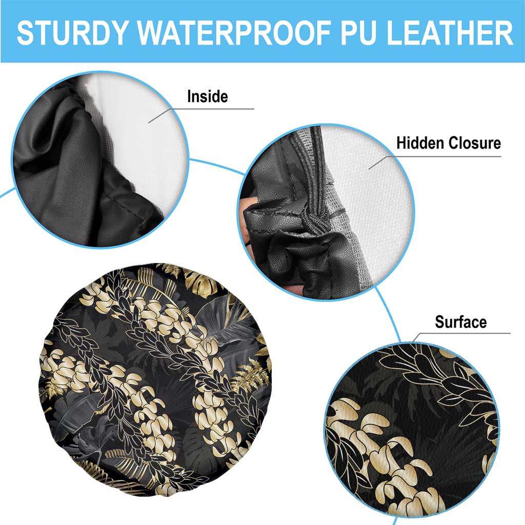 Gold Tropical Leaves Hawaii Mikioi Lei Spare Tire Cover Luxury Stylized - Polynesian Pride