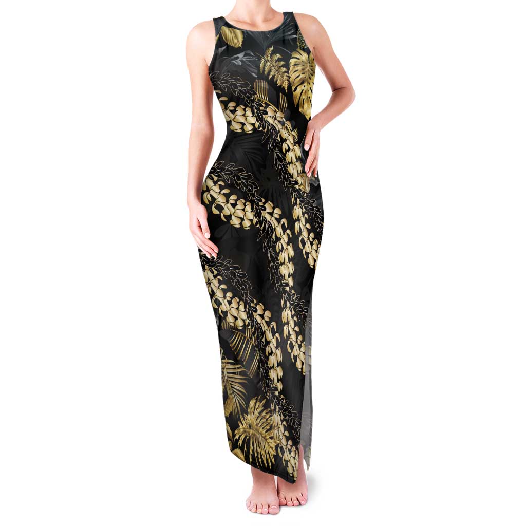 Gold Tropical Leaves Hawaii Mikioi Lei Tank Maxi Dress Luxury Stylized LT01 Women Gold - Polynesian Pride