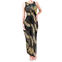 Gold Tropical Leaves Hawaii Mikioi Lei Tank Maxi Dress Luxury Stylized LT01 Women Gold - Polynesian Pride