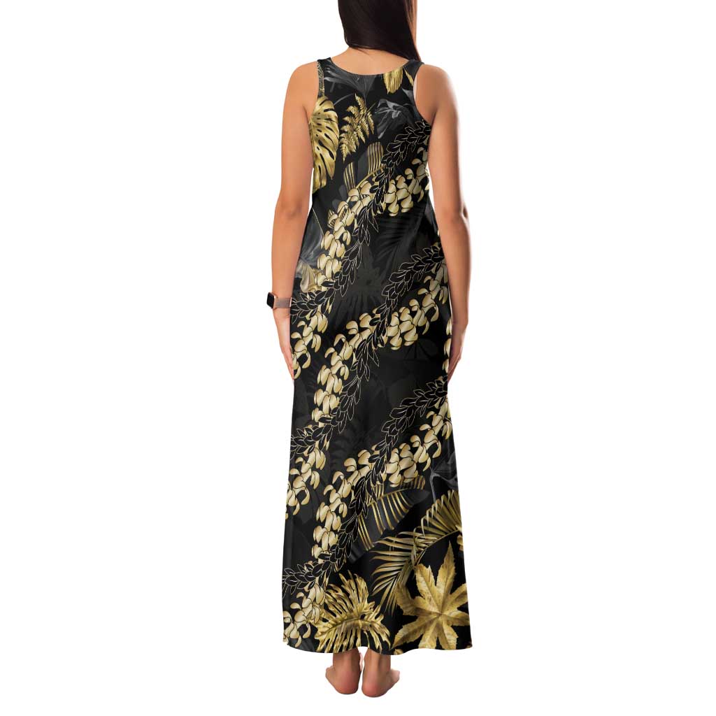 Gold Tropical Leaves Hawaii Mikioi Lei Tank Maxi Dress Luxury Stylized LT01 - Polynesian Pride