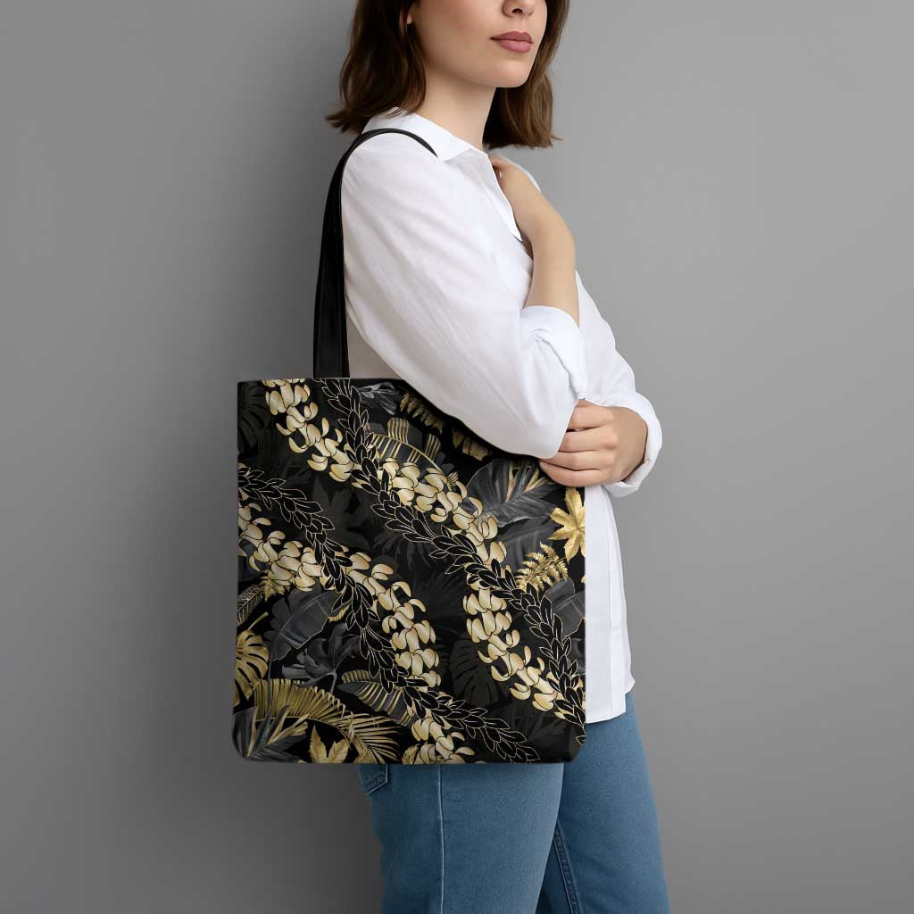 Gold Tropical Leaves Hawaii Mikioi Lei Tote Bag Luxury Stylized - Polynesian Pride