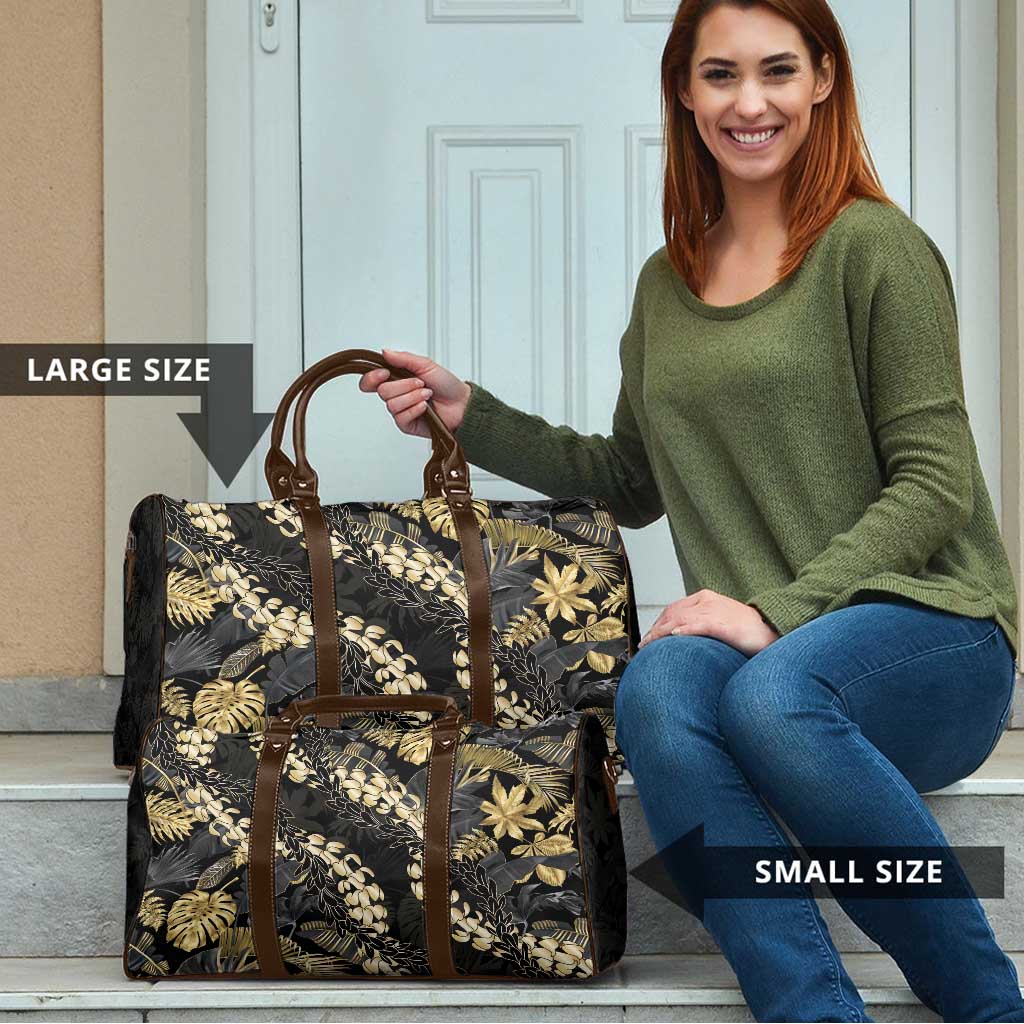 Gold Tropical Leaves Hawaii Mikioi Lei Travel Bag Luxury Stylized - Polynesian Pride