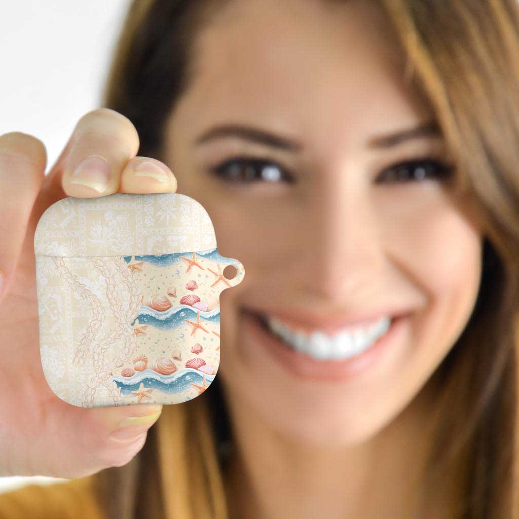 Beige Hawaii Lei Seashells Starfish AirPods Case Sandy Sylized - Polynesian Pride