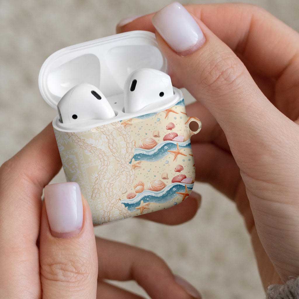 Beige Hawaii Lei Seashells Starfish AirPods Case Sandy Sylized - Polynesian Pride