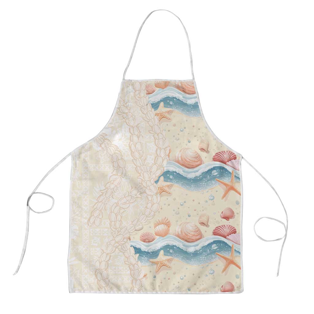 Beige Hawaii Lei Seashells Starfish Apron Sandy Sylized - Polynesian Pride