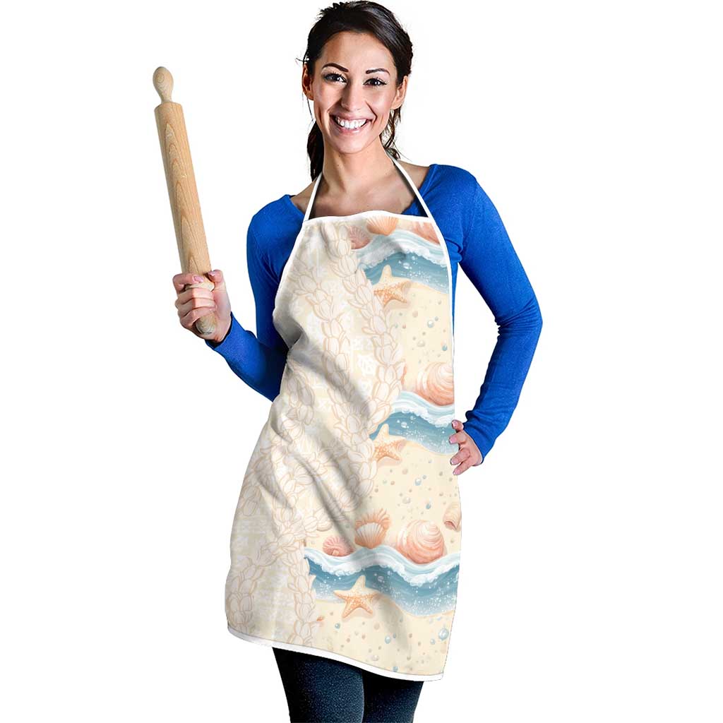 Beige Hawaii Lei Seashells Starfish Apron Sandy Sylized - Polynesian Pride