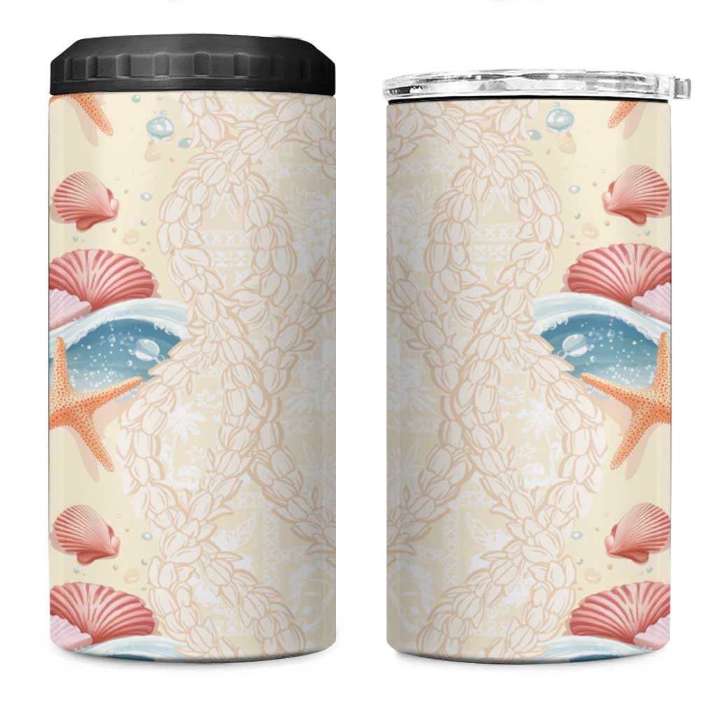 Beige Hawaii Lei Seashells Starfish 4 in 1 Can Cooler Tumbler Sandy Sylized LT01 One Size: 16 oz Beige - Polynesian Pride