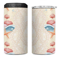Beige Hawaii Lei Seashells Starfish 4 in 1 Can Cooler Tumbler Sandy Sylized LT01 One Size: 16 oz Beige - Polynesian Pride