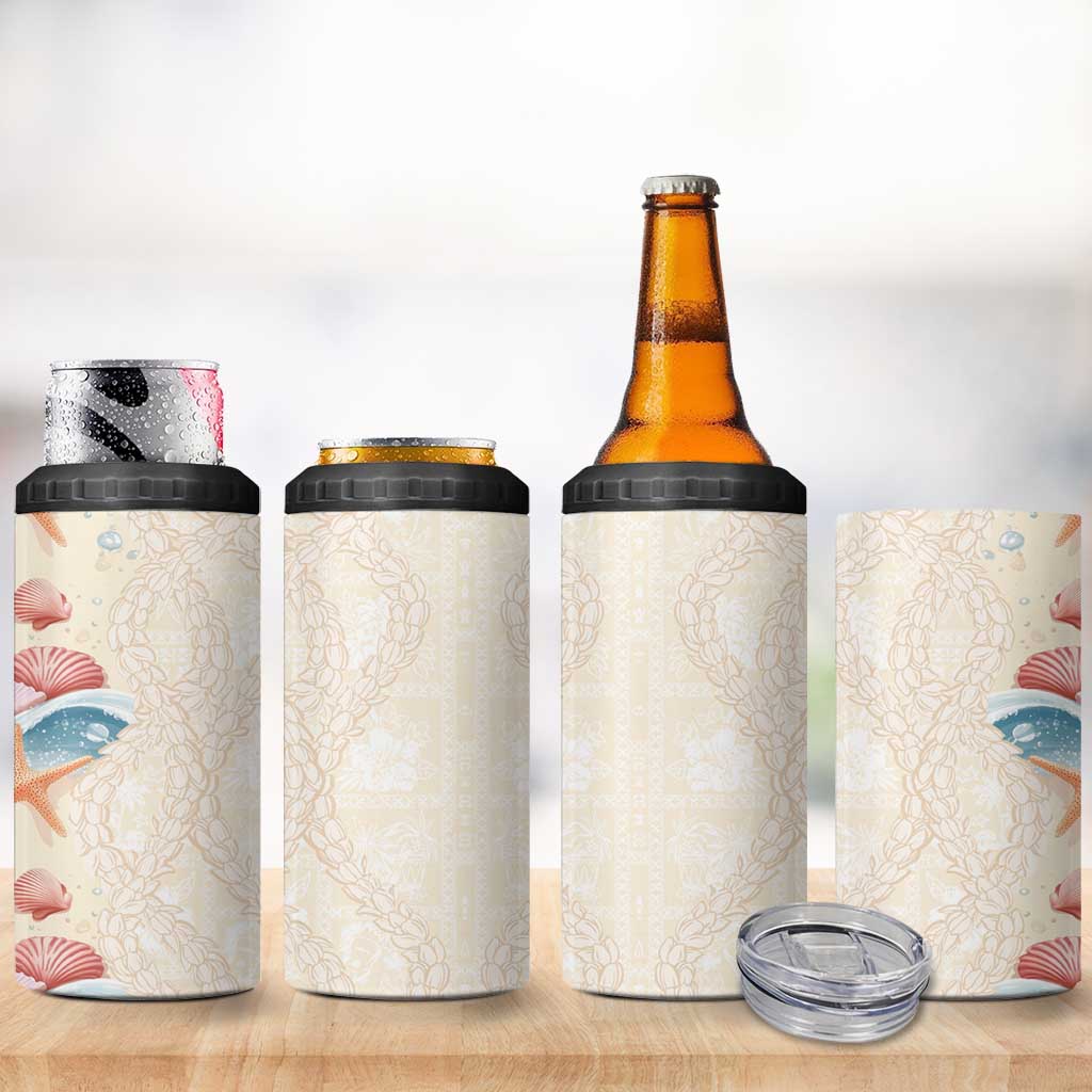 Beige Hawaii Lei Seashells Starfish 4 in 1 Can Cooler Tumbler Sandy Sylized LT01 - Polynesian Pride