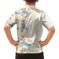 Beige Hawaii Lei Seashells Starfish Family Matching Short Sleeve Bodycon Dress and Hawaiian Shirt Sandy Sylized - Polynesian Pride