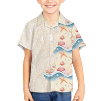 Beige Hawaii Lei Seashells Starfish Family Matching Summer Maxi Dress and Hawaiian Shirt Sandy Sylized - Polynesian Pride