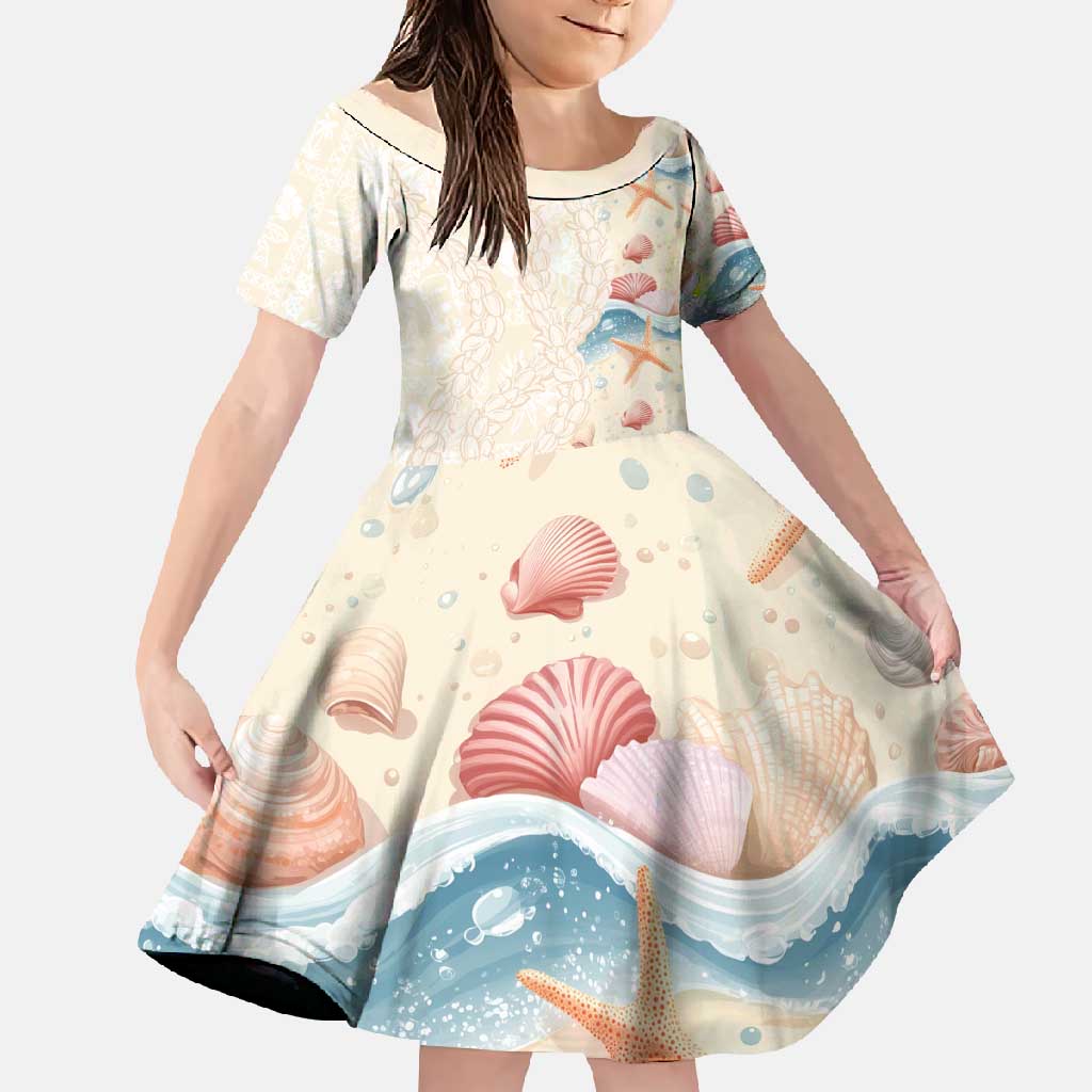 Beige Hawaii Lei Seashells Starfish Family Matching Tank Maxi Dress and Hawaiian Shirt Sandy Sylized - Polynesian Pride