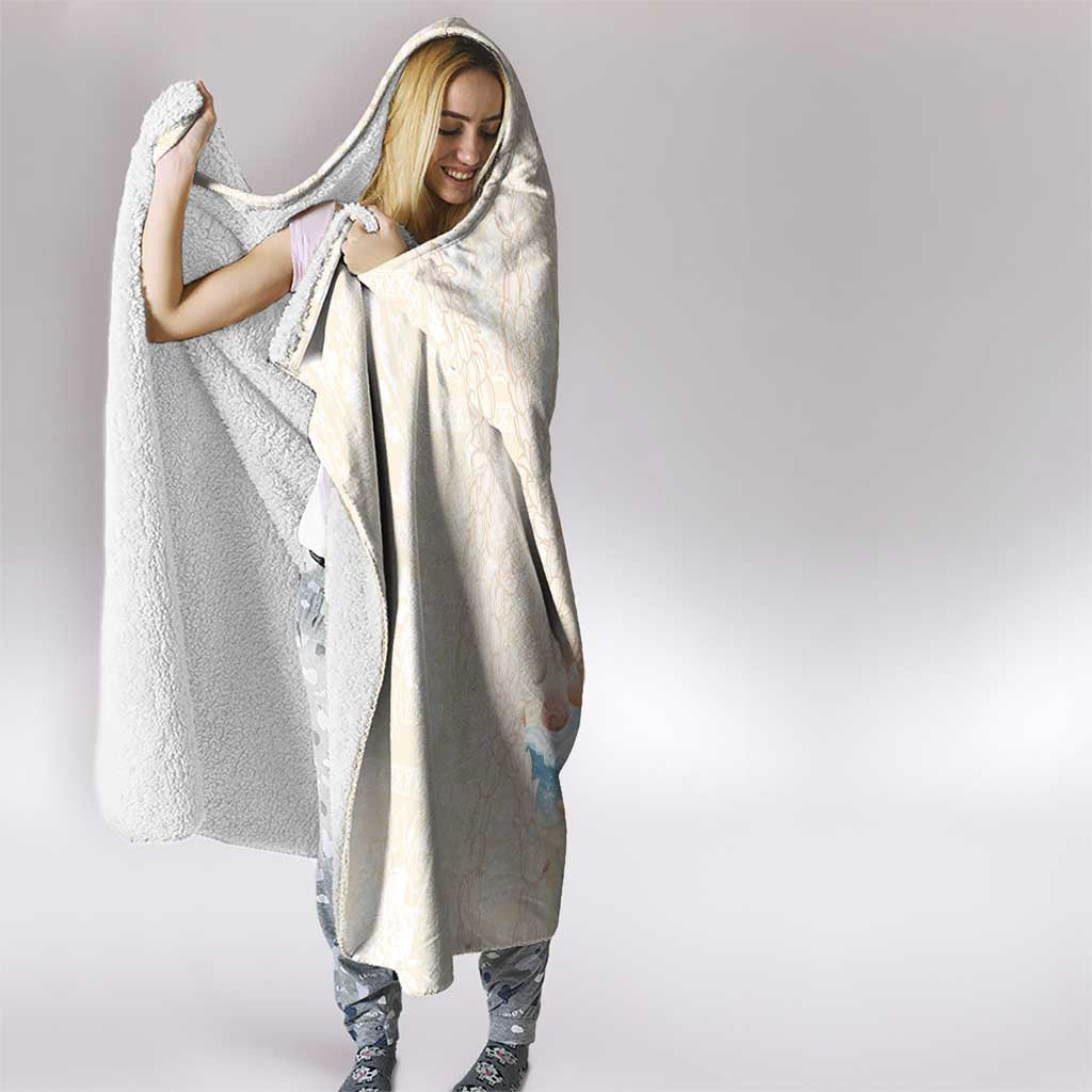 Beige Hawaii Lei Seashells Starfish Hooded Blanket Sandy Sylized - Polynesian Pride