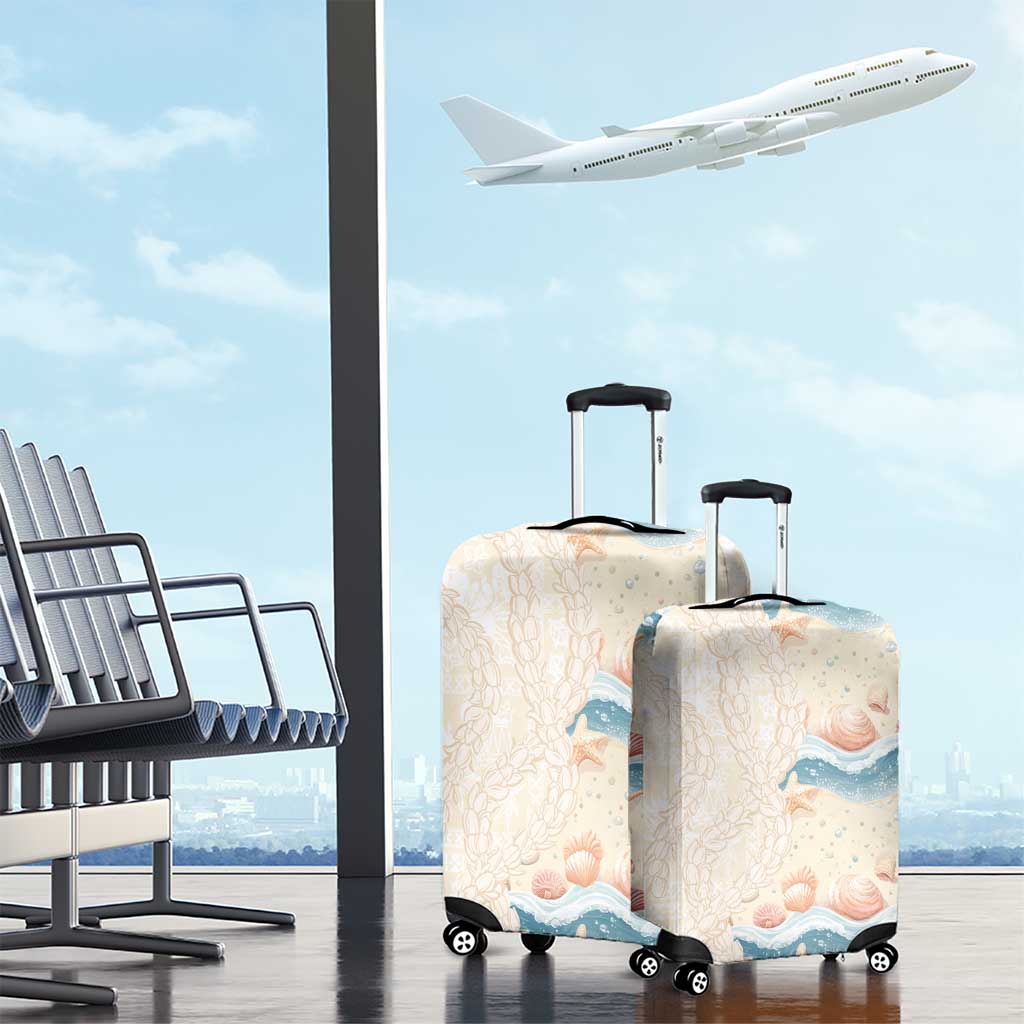 Beige Hawaii Lei Seashells Starfish Luggage Cover Sandy Sylized - Polynesian Pride
