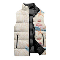Beige Hawaii Lei Seashells Starfish Sleeveless Puffer Jacket Sandy Sylized - Polynesian Pride