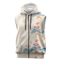 Beige Hawaii Lei Seashells Starfish Sleeveless Zip Hoodie Sandy Sylized LT01