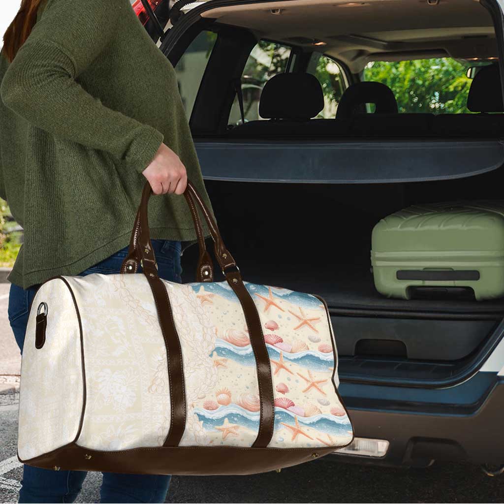 Beige Hawaii Lei Seashells Starfish Travel Bag Sandy Sylized - Polynesian Pride