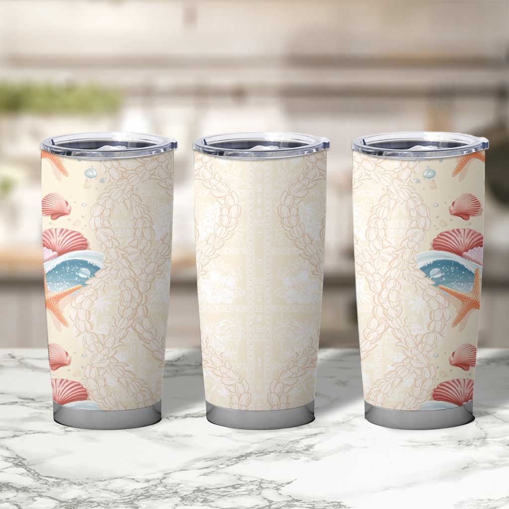 Beige Hawaii Lei Seashells Starfish Tumbler Cup Sandy Sylized - Polynesian Pride
