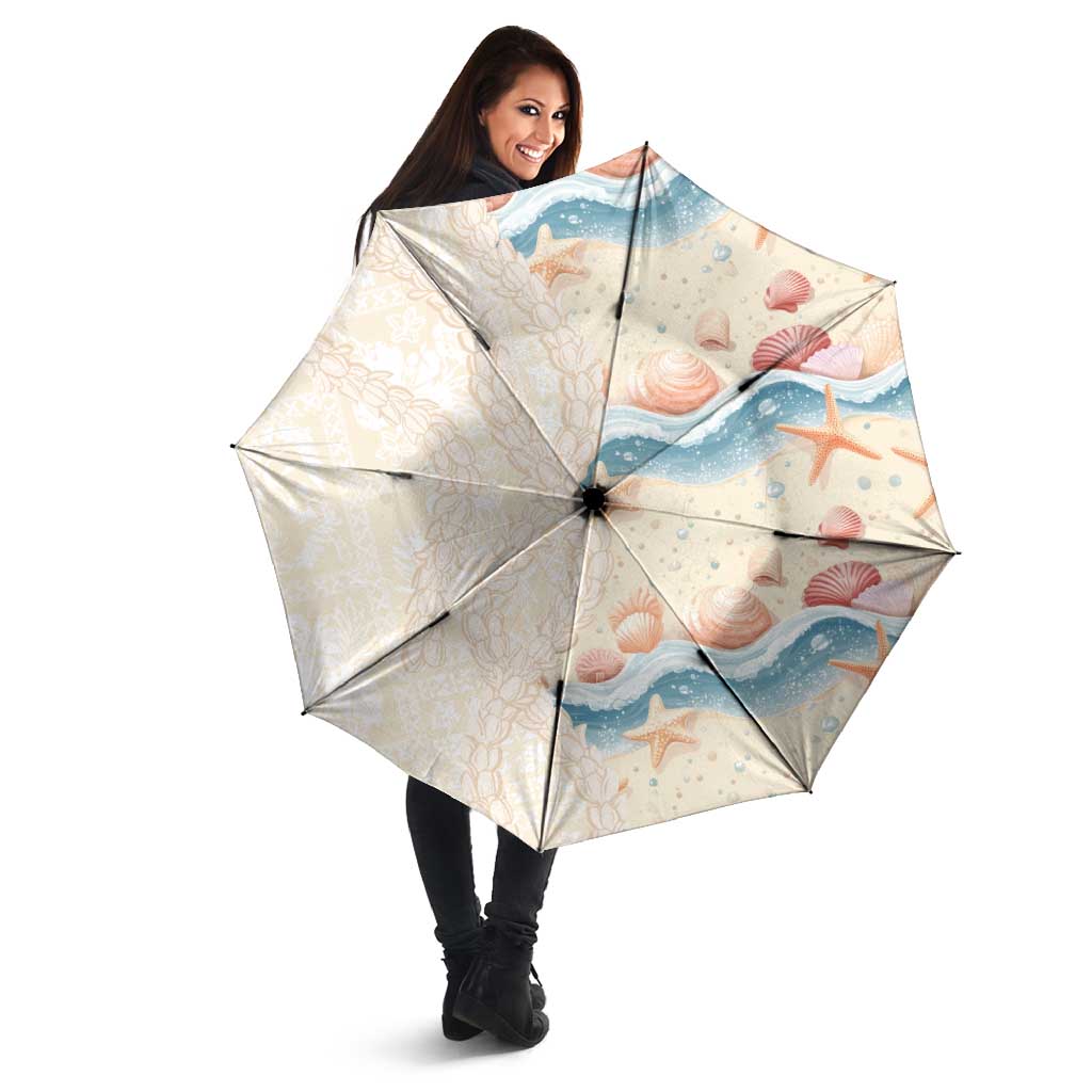 Beige Hawaii Lei Seashells Starfish Umbrella Sandy Sylized - Polynesian Pride