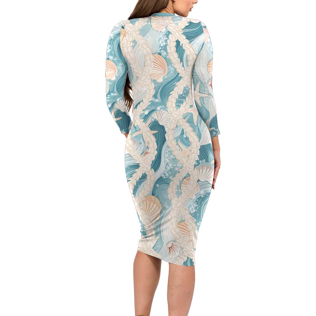 Hawaii Lei Seashells Starfish Family Matching Long Sleeve Bodycon Dress and Hawaiian Shirt Fresh Summer Vibe LT01 - Polynesian Pride