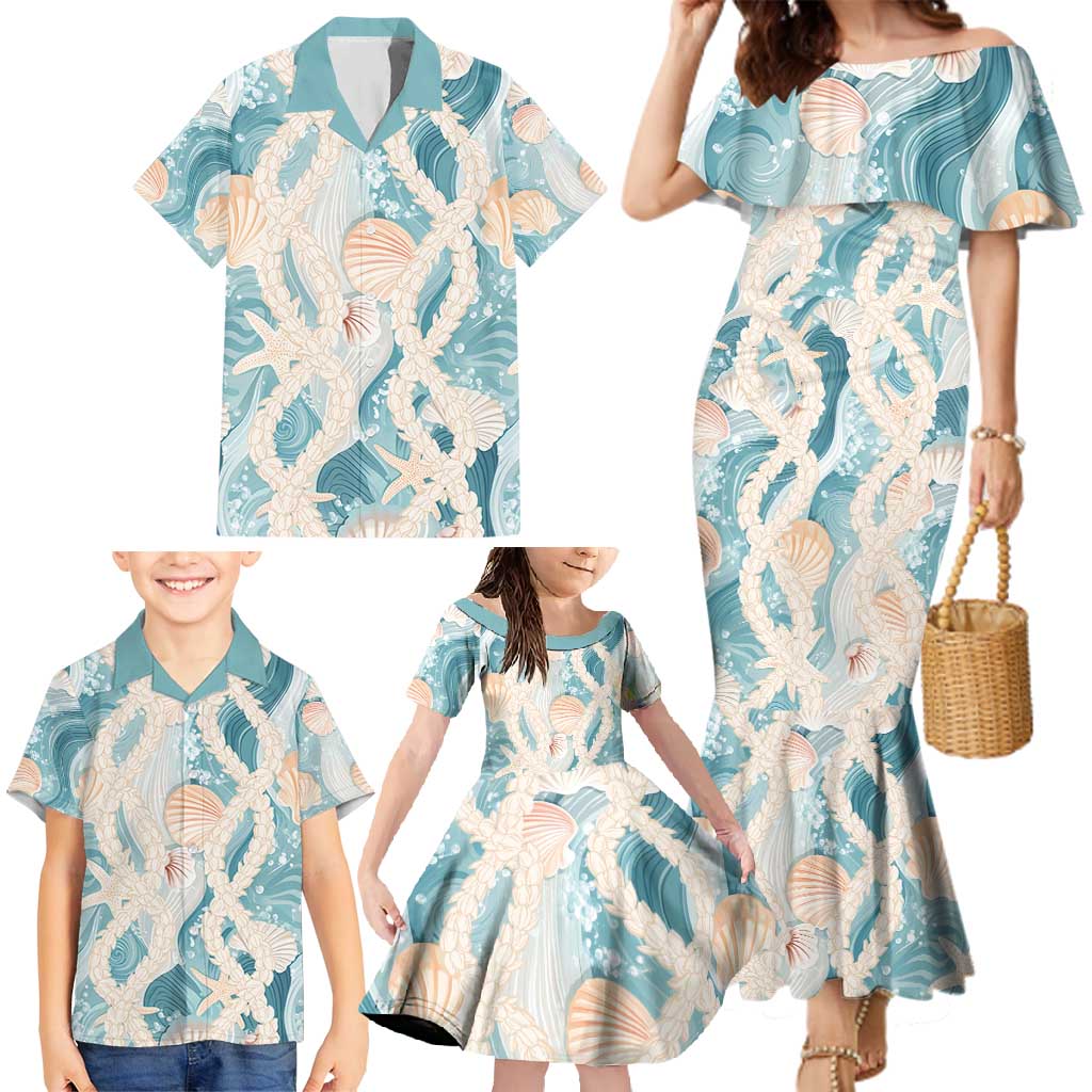 Hawaii Lei Seashells Starfish Family Matching Mermaid Dress and Hawaiian Shirt Fresh Summer Vibe LT01 - Polynesian Pride