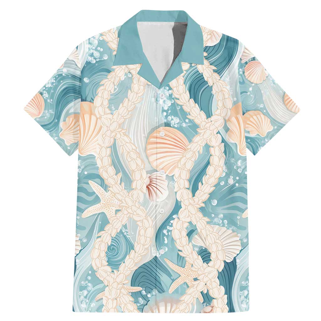 Hawaii Lei Seashells Starfish Family Matching Mermaid Dress and Hawaiian Shirt Fresh Summer Vibe LT01 Dad's Shirt - Short Sleeve Blue - Polynesian Pride