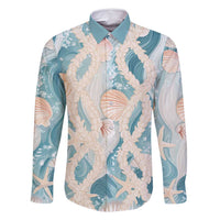 Hawaii Lei Seashells Starfish Family Matching Mermaid Dress and Hawaiian Shirt Fresh Summer Vibe LT01 Dad's Shirt - Long Sleeve Blue - Polynesian Pride