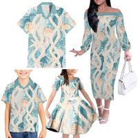Hawaii Lei Seashells Starfish Family Matching Off The Shoulder Long Sleeve Dress and Hawaiian Shirt Fresh Summer Vibe LT01 - Polynesian Pride
