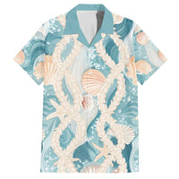 Hawaii Lei Seashells Starfish Family Matching Off The Shoulder Long Sleeve Dress and Hawaiian Shirt Fresh Summer Vibe LT01 Dad's Shirt - Short Sleeve Blue - Polynesian Pride
