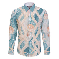 Hawaii Lei Seashells Starfish Family Matching Off The Shoulder Long Sleeve Dress and Hawaiian Shirt Fresh Summer Vibe LT01 Dad's Shirt - Long Sleeve Blue - Polynesian Pride