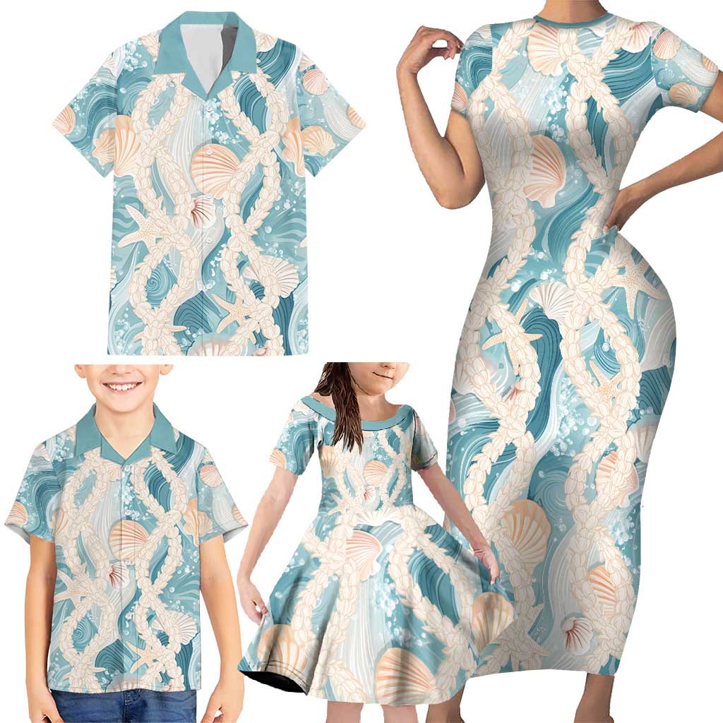 Hawaii Lei Seashells Starfish Family Matching Short Sleeve Bodycon Dress and Hawaiian Shirt Fresh Summer Vibe LT01 - Polynesian Pride
