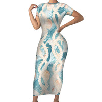 Hawaii Lei Seashells Starfish Family Matching Short Sleeve Bodycon Dress and Hawaiian Shirt Fresh Summer Vibe LT01 Mom's Dress Blue - Polynesian Pride