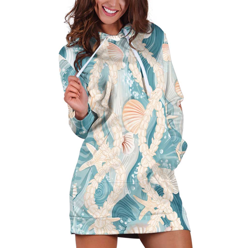 Hawaii Lei Seashells Starfish Hoodie Dress Fresh Summer Vibe LT01 Blue - Polynesian Pride