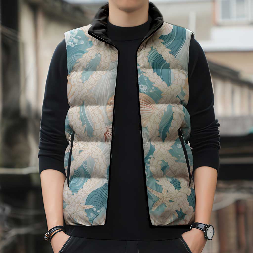 Hawaii Lei Seashells Starfish Sleeveless Puffer Jacket Fresh Summer Vibe - Polynesian Pride