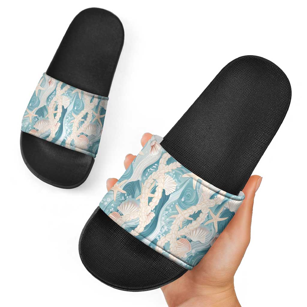 Hawaii Lei Seashells Starfish Slide Sandals Fresh Summer Vibe - Polynesian Pride