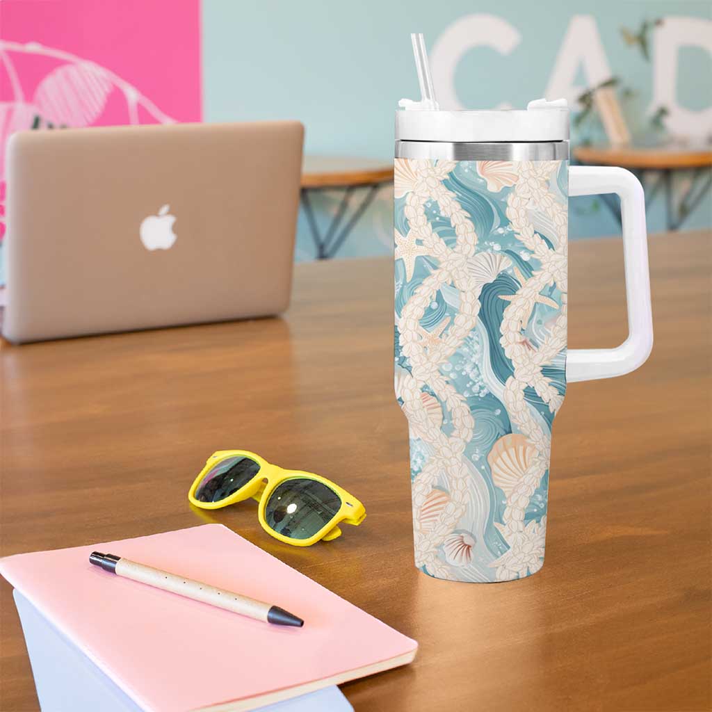 Hawaii Lei Seashells Starfish Tumbler With Handle Fresh Summer Vibe - Polynesian Pride