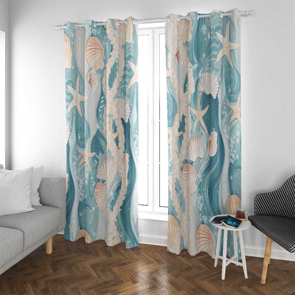 Hawaii Lei Seashells Starfish Window Curtain Fresh Summer Vibe - Polynesian Pride
