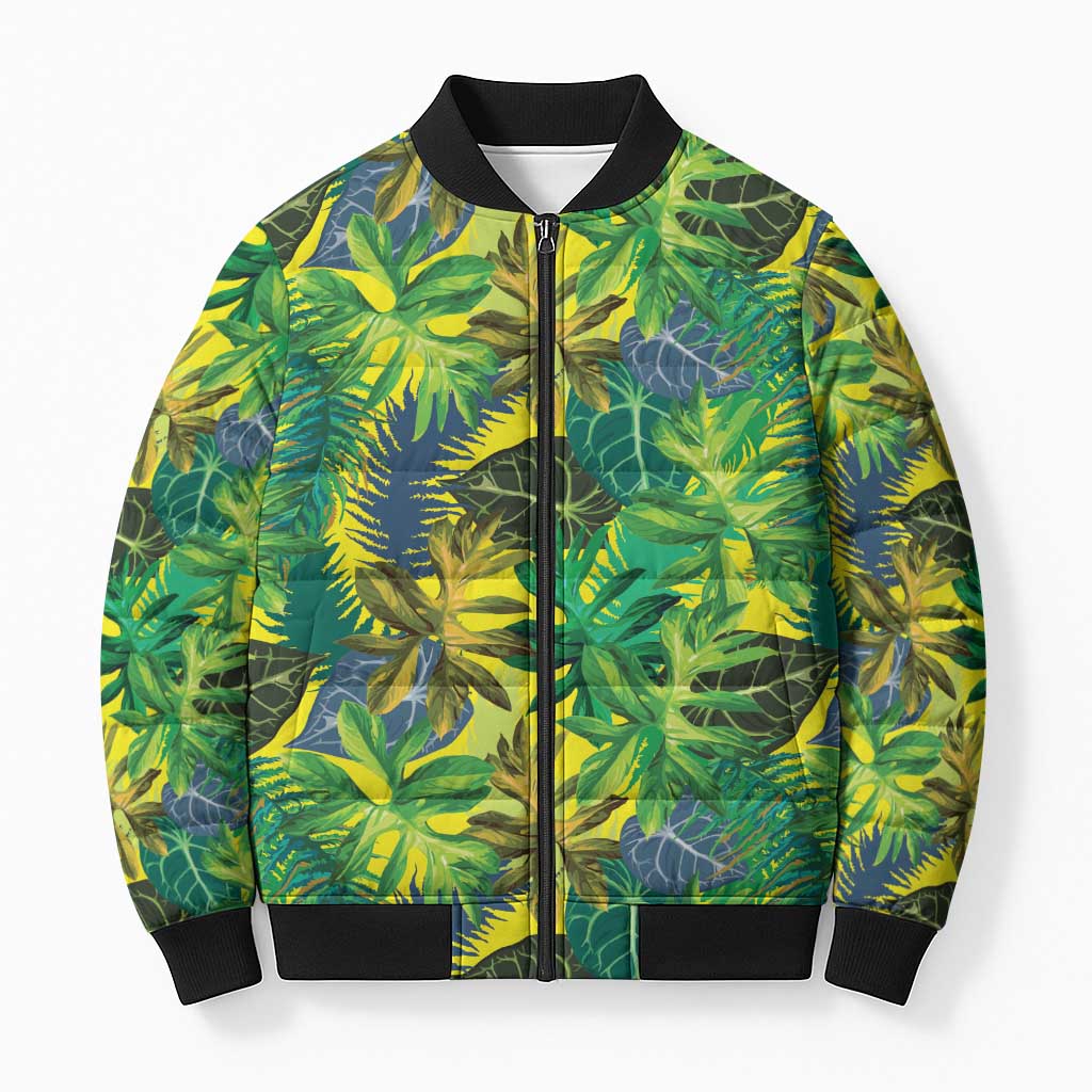 Hawaii Summer Tropical Leaves Bomber Puffer Jacket LT01 Unisex Yellow - Polynesian Pride