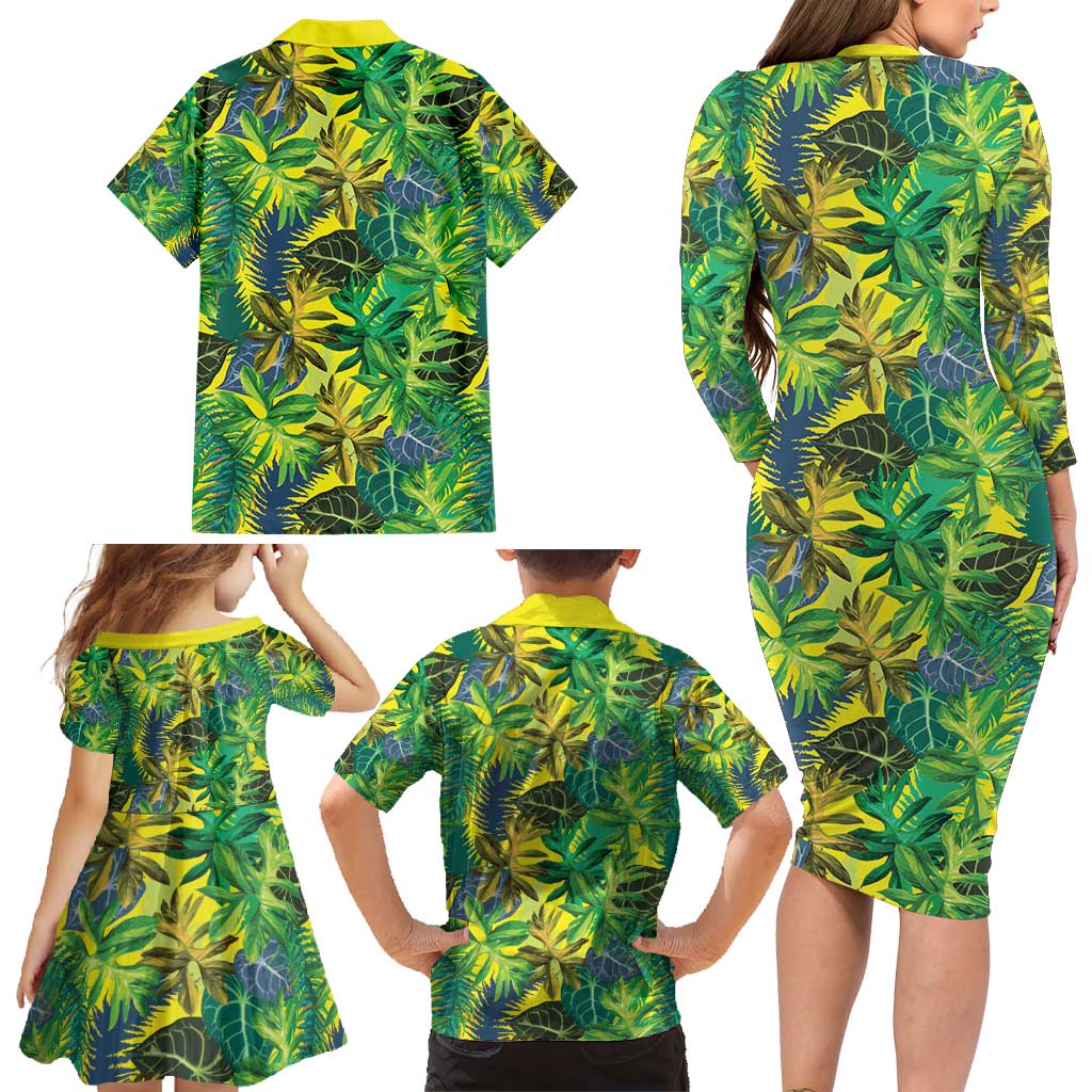 Hawaii Summer Tropical Leaves Family Matching Long Sleeve Bodycon Dress and Hawaiian Shirt LT01 - Polynesian Pride